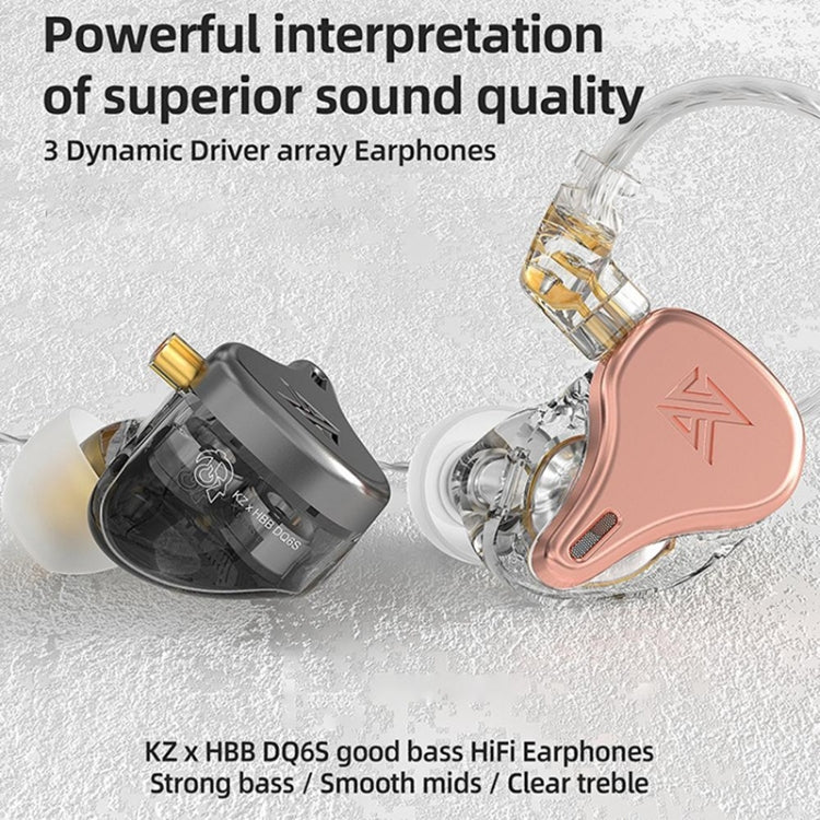 KZ-DQ6S 1.2m Three-Unit Dynamic Subwoofer In-Ear Headphones, Style:With Microphone(Black)