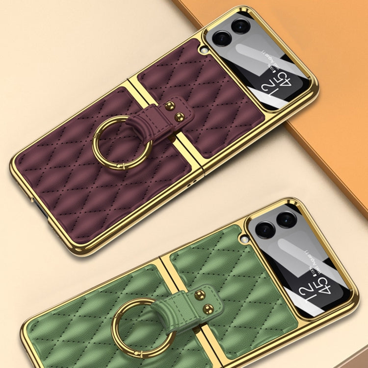 For Samsung Galaxy Z Flip4 GKK Integrated Plating + Leather Phone Case with Ring(Green) - free shipping - PMC TechLife - Order now!