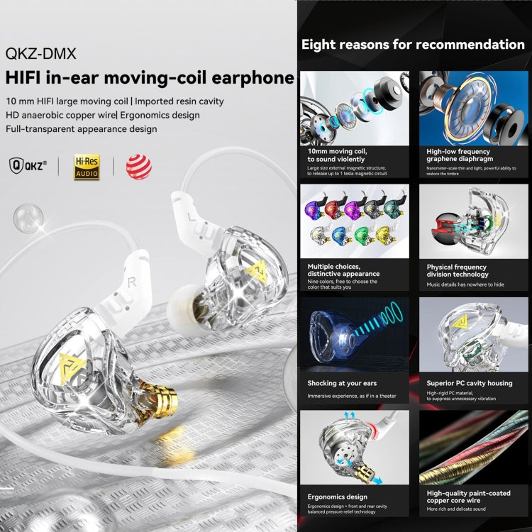 QKZ DMX Sports In-ear HIFI 3.5mm Wired Control Earphone with Mic(Transparent)