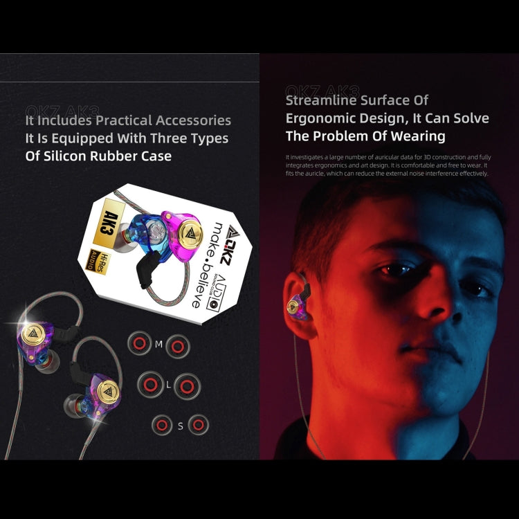 QKZ AK3 FiLe In-ear Subwoofer Wire-controlled Earphone with Mic(Black)
