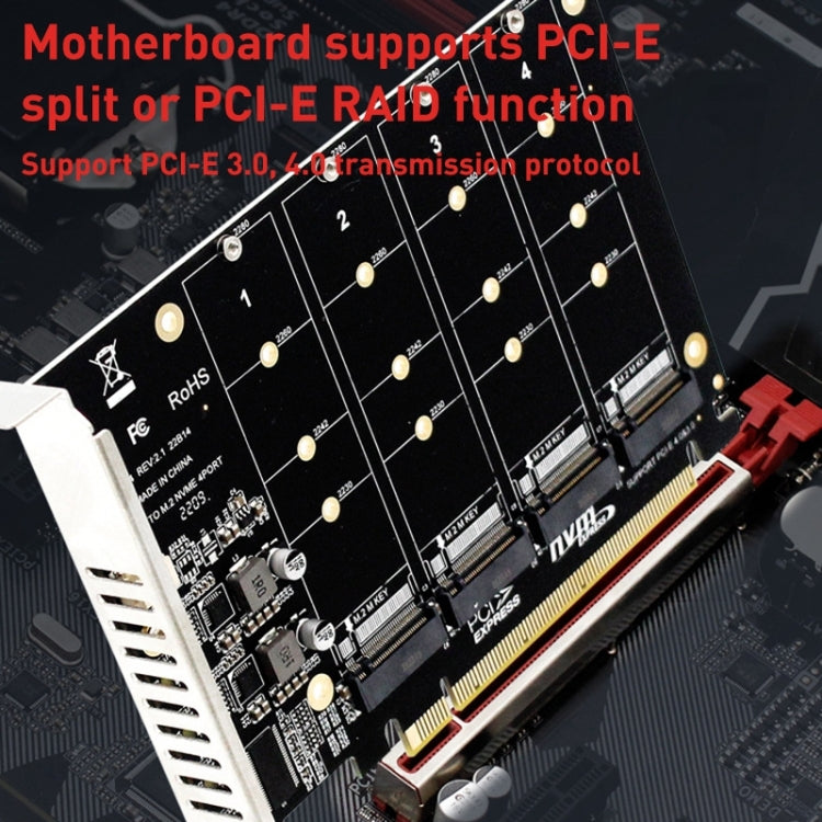 PH44 NVME 4 Disk Array Card PCI-E Signal Split Array Card - Card Adapter by PMC TechLife | Online Shopping South Africa | PMC TechLife