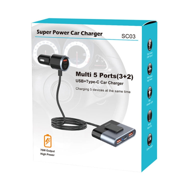 SC03 76W Output PD / QC3.0 Fast Charge Extended Car Charger - Car Charger by PMC TechLife | Online Shopping South Africa | PMC TechLife