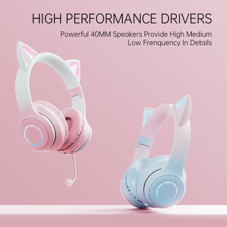 BT029C RGB Dual Modes Cat Ear Wireless Bluetooth Headphone(Blue)