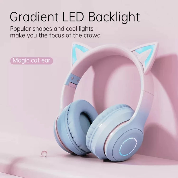 BT029C RGB Dual Modes Cat Ear Wireless Bluetooth Headphone(Blue)
