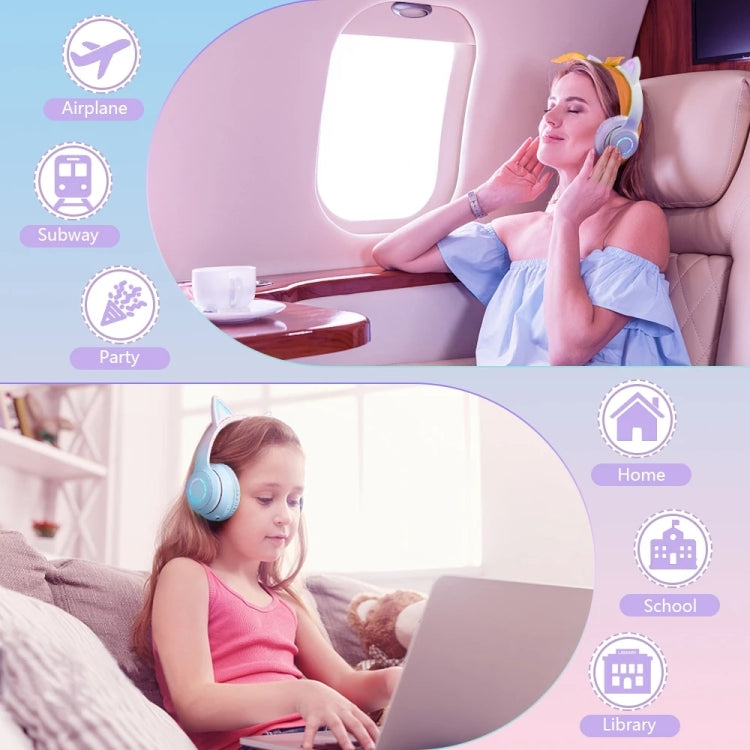 BT029C RGB Dual Modes Cat Ear Wireless Bluetooth Headphone(Blue) - Headset & Headphone by PMC TechLife | Online Shopping South Africa | PMC TechLife