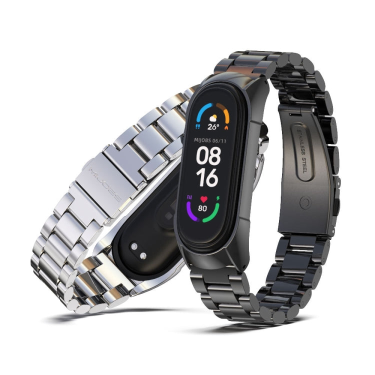 For Xiaomi Mi Band 6 / 6 NFC MIJOBS TF2 Tri-Bead Stainless Steel Watch Band(Black) - free shipping - PMC TechLife - Order now!