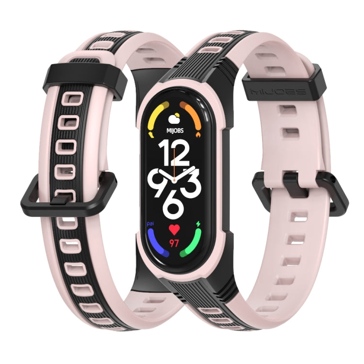 For Xiaomi Mi Band 5 / 6 / 7 MIJOBS Unibody Two-color Silicone Watch Band(Black Pink) - Watch Bands by MIJOBS