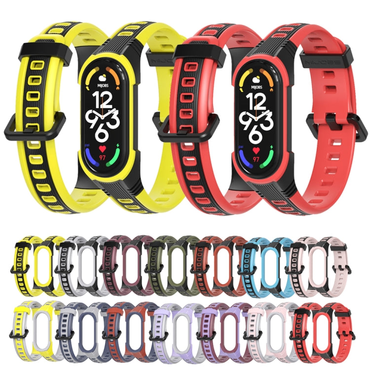 For Xiaomi Mi Band 5 / 6 / 7 MIJOBS Unibody Two-color Silicone Watch Band(Black Wine Red) - Watch Bands by MIJOBS | Online Shopping South Africa | PMC TechLife | Buy Now Pay Later Mobicred