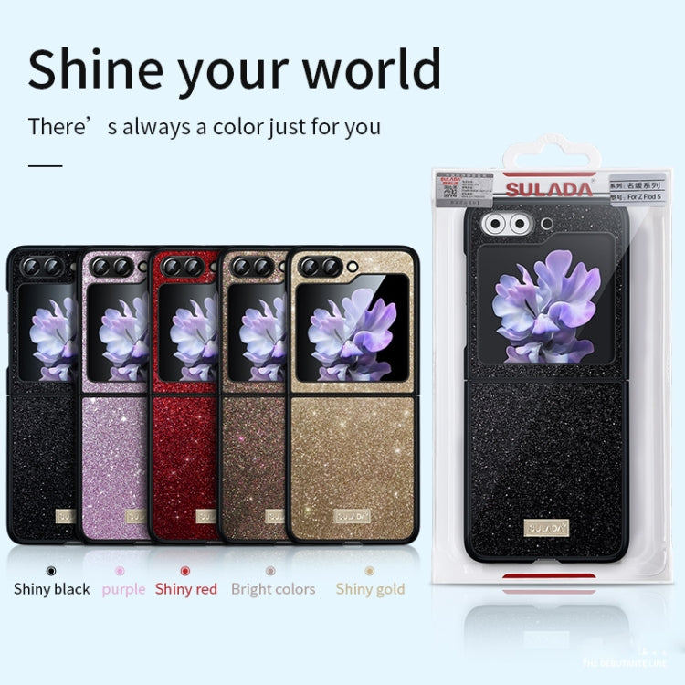 For Samsung Galaxy Z Flip5 SULADA Shockproof TPU + Handmade Leather Phone Case(Black)