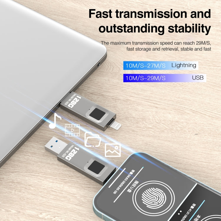 64GB NK-828 8 Pin + USB 2 in 1 Zinc Alloy U Disk with Fingerprint Unlock - U Disk & Card Reader by PMC TechLife | Online Shopping South Africa | PMC TechLife