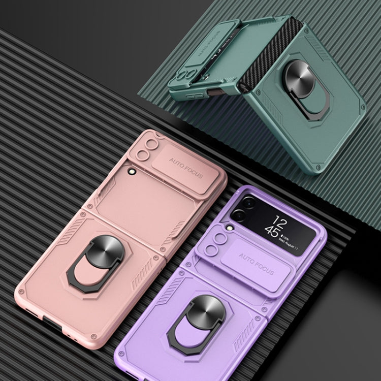 For Samsung Galaxy Z Flip4 GKK Carbon Brazing Pattern Shockproof Armor PC Phone Case with Ring Holder(Pink)
