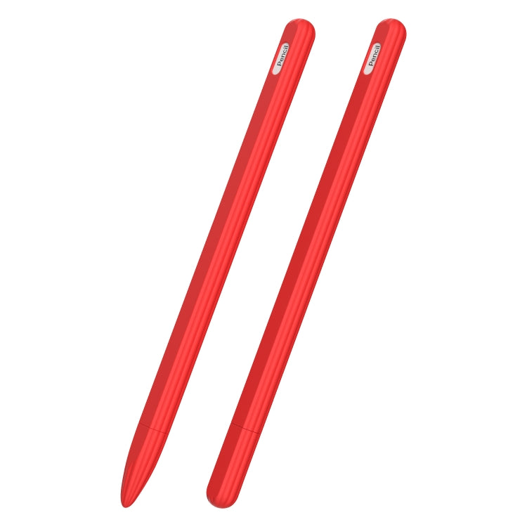 3 in 1 Striped Liquid Silicone Stylus Case with Two Tip Caps For Apple Pencil 1(Red)