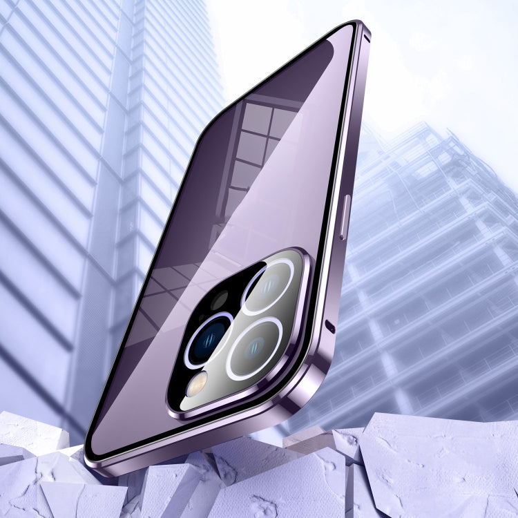 For iPhone 14 Pro Magnetic Double-buckle HD Tempered Glass Phone Case(Black)