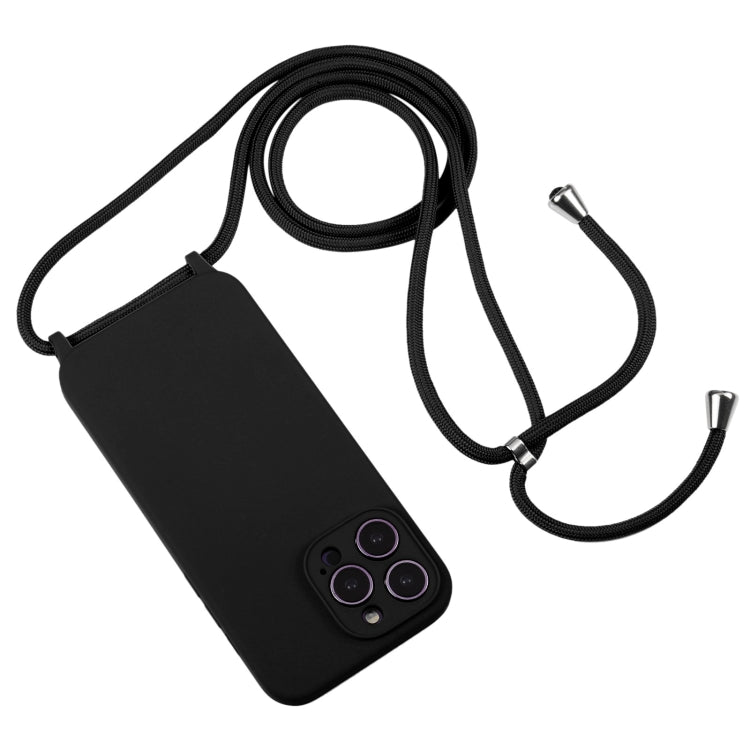 For iPhone 14 Pro Max Crossbody Lanyard Liquid Silicone Case(Black)