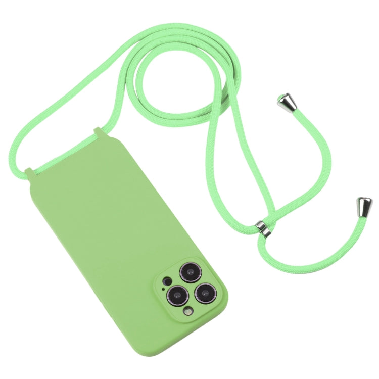 For iPhone 14 Pro Max Crossbody Lanyard Liquid Silicone Case(Matcha Green)