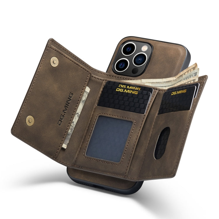 For iPhone 14 Pro DG.MING M1 Series 3-Fold Multi Card Wallet Leather Case(Coffee) - free shipping - PMC TechLife - Order now!
