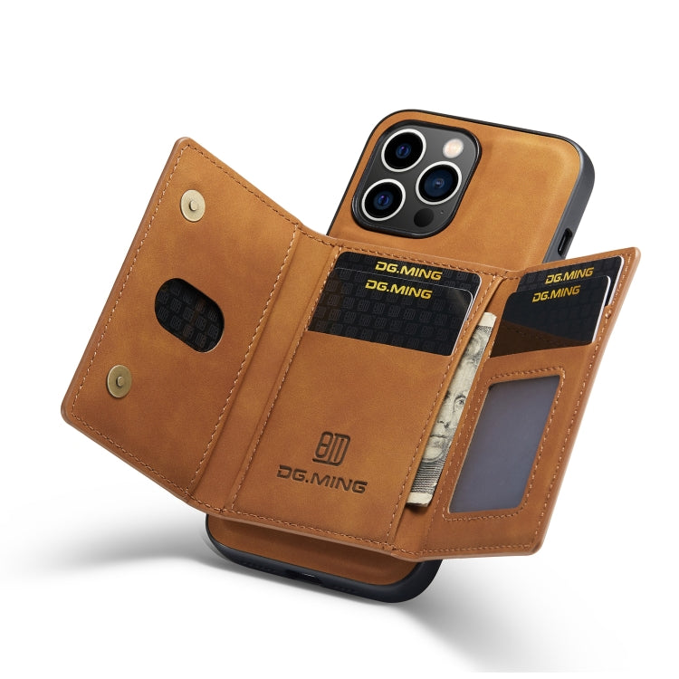 For iPhone 14 Pro Max DG.MING M2 Series 3-Fold Card Bag Leather Case(Brown)