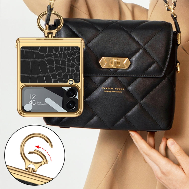 For Samsung Galaxy Z Flip4 GKK Integrated Plating + Leather Flip Phone Case(Crocodile Black) - free shipping - PMC TechLife - Order now!