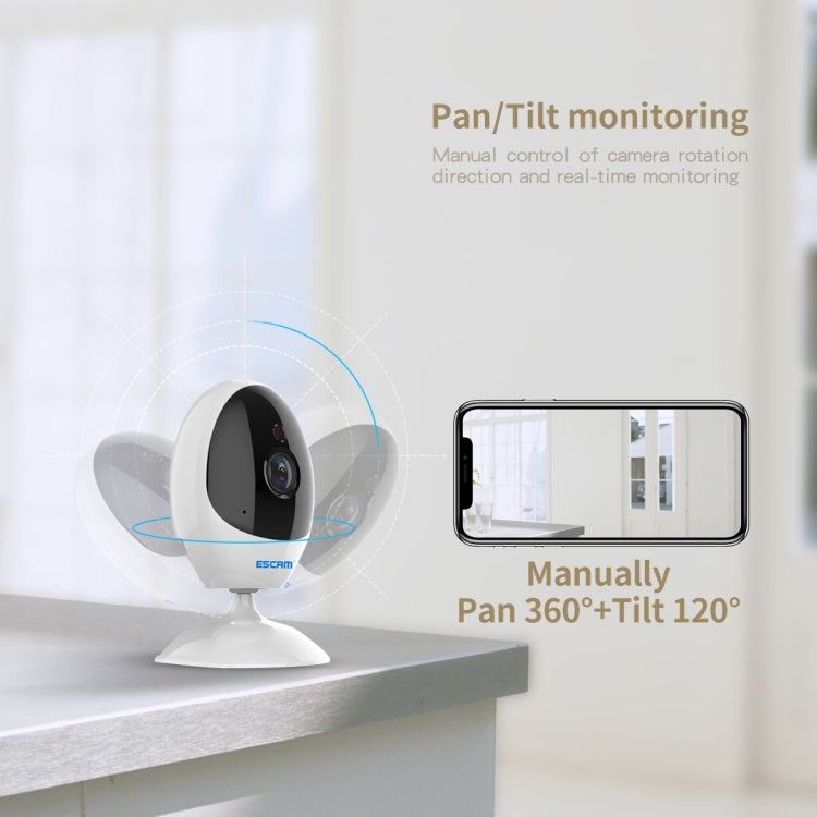 ESCAM QF006 3MP 1296P HD Indoor Wireless PTZ IP Camera IR Night Vision AI Humanoid Detection Home Security CCTV Monitor, Plug Type:AU Plug(White)