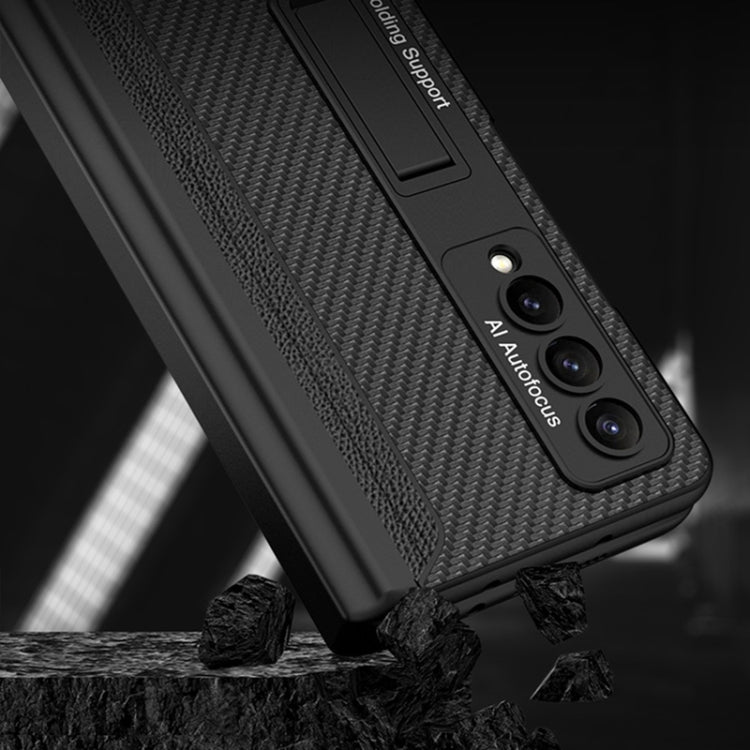 For Samsung Galaxy Z Fold4 GKK Integrated Magnetic Flip Plain Leather Phone Case with Pen Box(Carbon Fiber) - Galaxy Z Fold4 5G Cases by GKK | Online Shopping South Africa | PMC TechLife | Buy Now Pay Later Mobicred