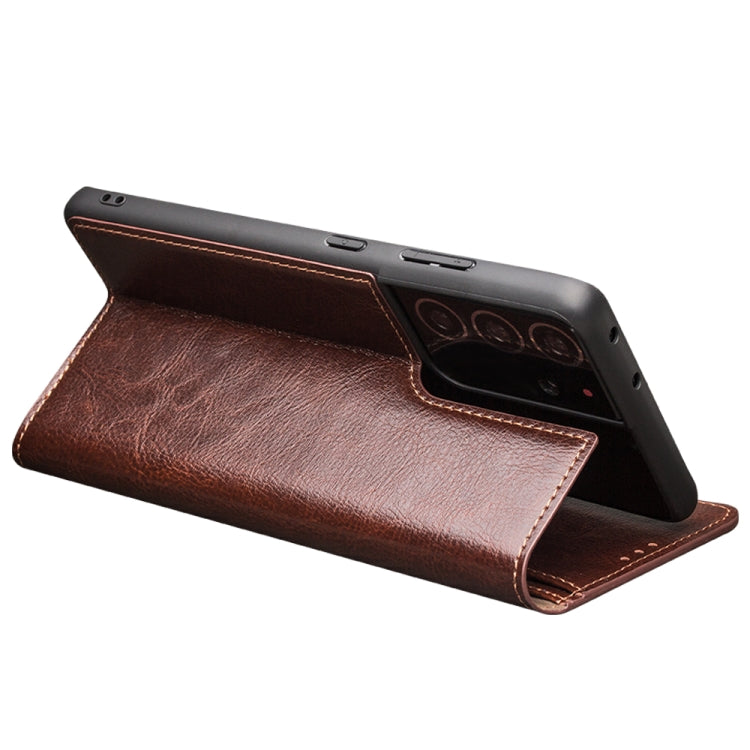 For Samsung Galaxy S21 Ultra 5G QIALINO Genuine Leather Phone Case(Brown)