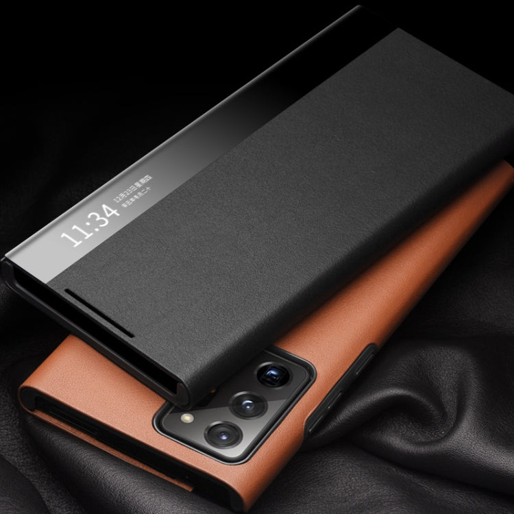 For Samsung Galaxy Note20 Ultra QIALINO Genuine Leather Side Window View Smart Phone Case(Black) - free shipping - PMC Jewellery - Order now!