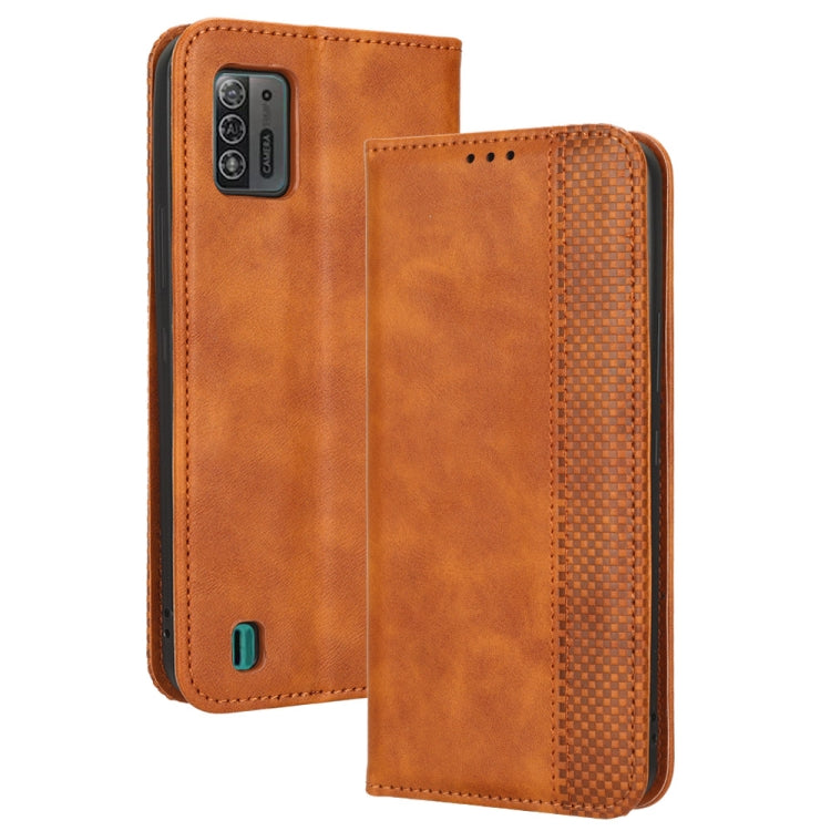 For ZTE Blade A52 Lite Magnetic Buckle Retro Texture Leather Phone Case(Brown) - free shipping - PMC Jewellery - Order now!
