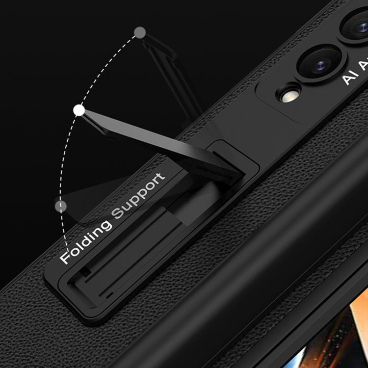 For Samsung Galaxy Z Fold4 GKK Ultra-thin Shockproof Leather Protective Case with Holder & Pen Slots(Carbon Fiber Texture)
