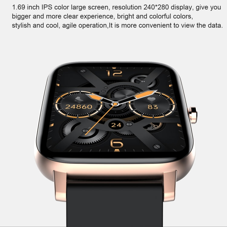 Ochstin 5H80 1.69 inch Square Screen Silicone Strap Heart Rate Blood Oxygen Monitoring Bluetooth Smart Watch(Black+Gold) - free shipping - PMC Jewellery - Order now!