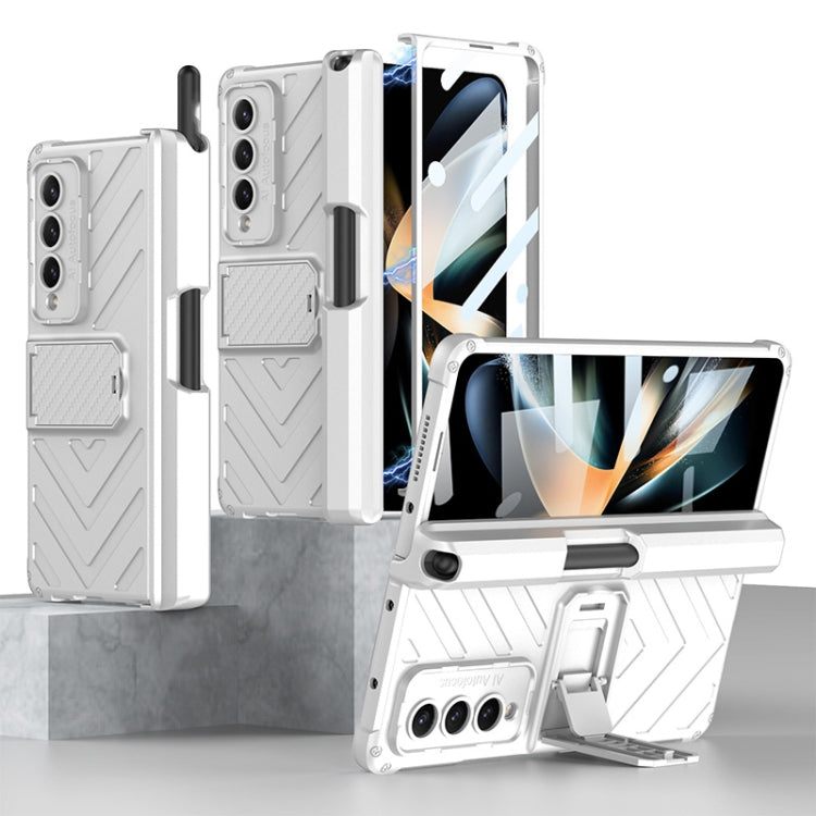 For Samsung Galaxy Z Fold4 GKK Integrated Magnetic Folding Armor Shell with Push Pen Case(Silver)