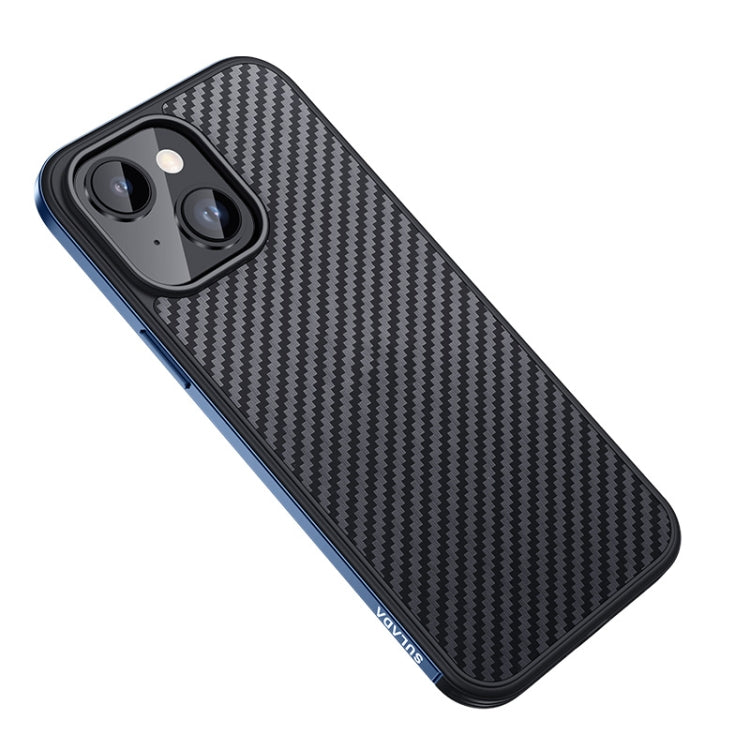 For iPhone 14 Plus SULADA Carbon Fiber Textured Shockproof Metal + TPU Frame Case(Dark Blue)