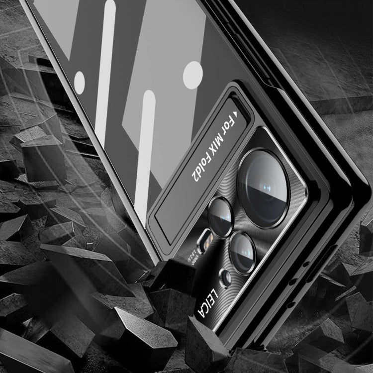 For Xiaomi Mix Fold 2 Magnetic Hinges Plating Phone Case with Holder(Blue) - Xiaomi Cases by PMC TechLife | Online Shopping South Africa | PMC TechLife