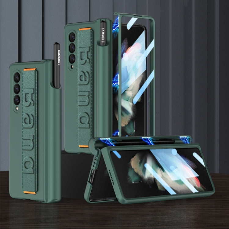 For Samsung Galaxy Z Fold3 5G GKK Magnetic Fold Hinge Shockproof Phone Case with Wrist Strap(Green)
