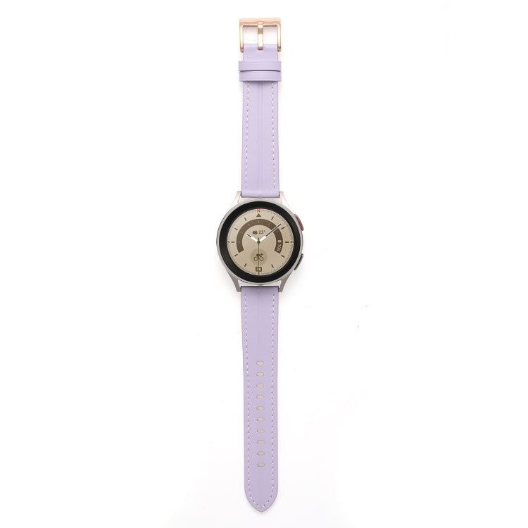 For Realme Watch 3/Amazfit GTR4/4 Pro Universal Grooved Genuine Leather Watch Band(Purple)