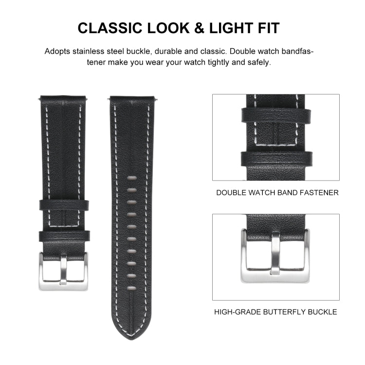 For Realme Watch 3/Amazfit GTR4/4 Pro Universal Grooved Genuine Leather Watch Band(Purple)