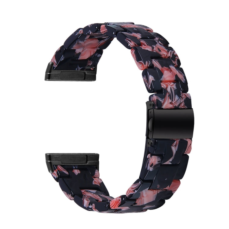 For Fitbit Versa 4 / Sense 2 Universal Resin Watch Band(Black Pink Flower)