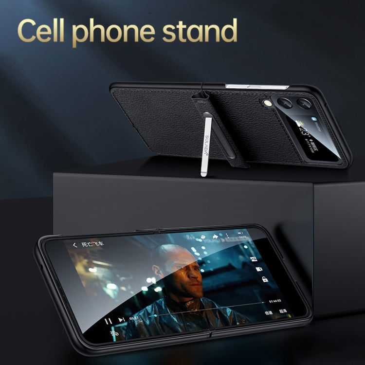 For Samsung Galaxy Z Flip3 5G SULADA Invisible Bracket Leather Back Cover Phone Case(Black)