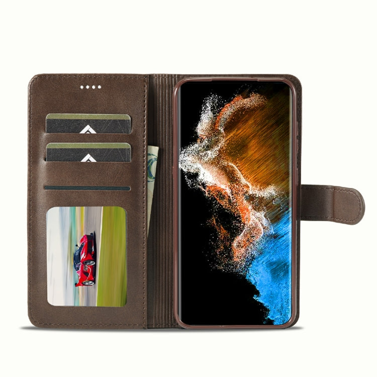 For Samsung Galaxy S23+ 5G LC.IMEEKE Calf Texture Horizontal Flip Leather Phone Case(Coffee)
