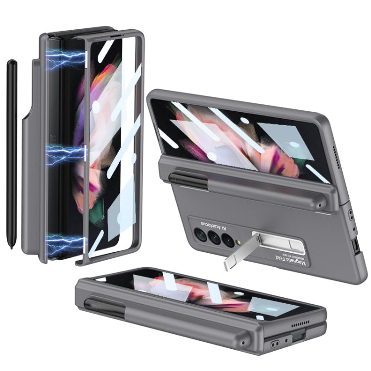 For Samsung Galaxy Z Fold3 5G GKK Full Coverage Magnetic Fold Hinge Shockproof Phone Case with Pen Slots(Grey)