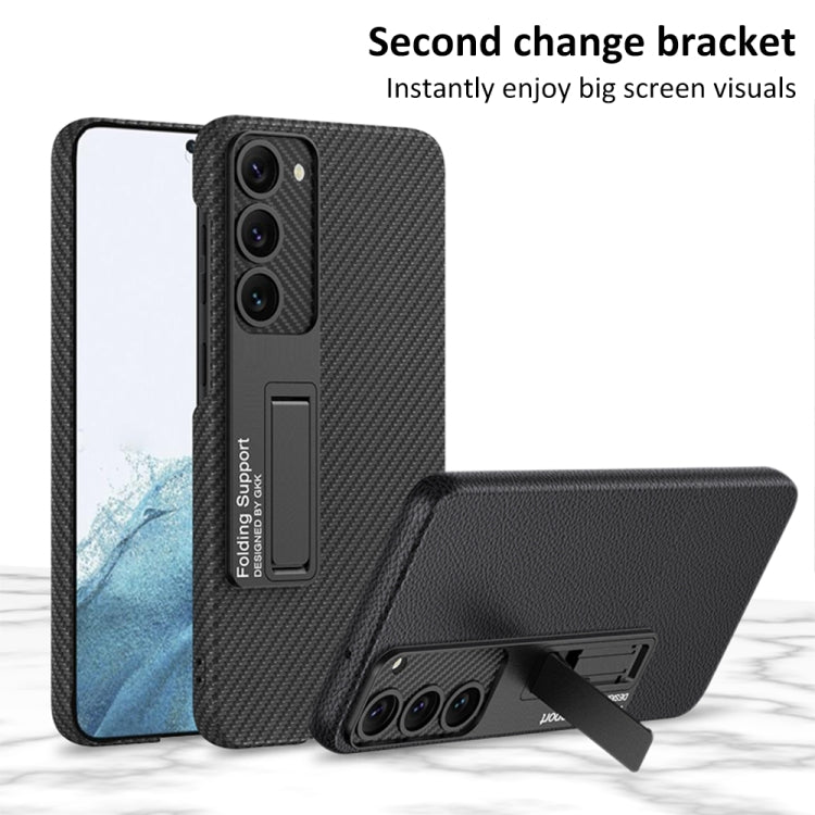 For Samsung Galaxy S23 5G GKK Plain Leather Shockproof Phone Case with Holder(Black)