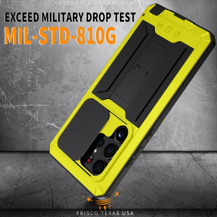 For Samsung Galaxy S23 Ultra 5G R-JUST Sliding Camera Design Life Water-resistant Dustproof Shockproof Phone Case(Yellow)