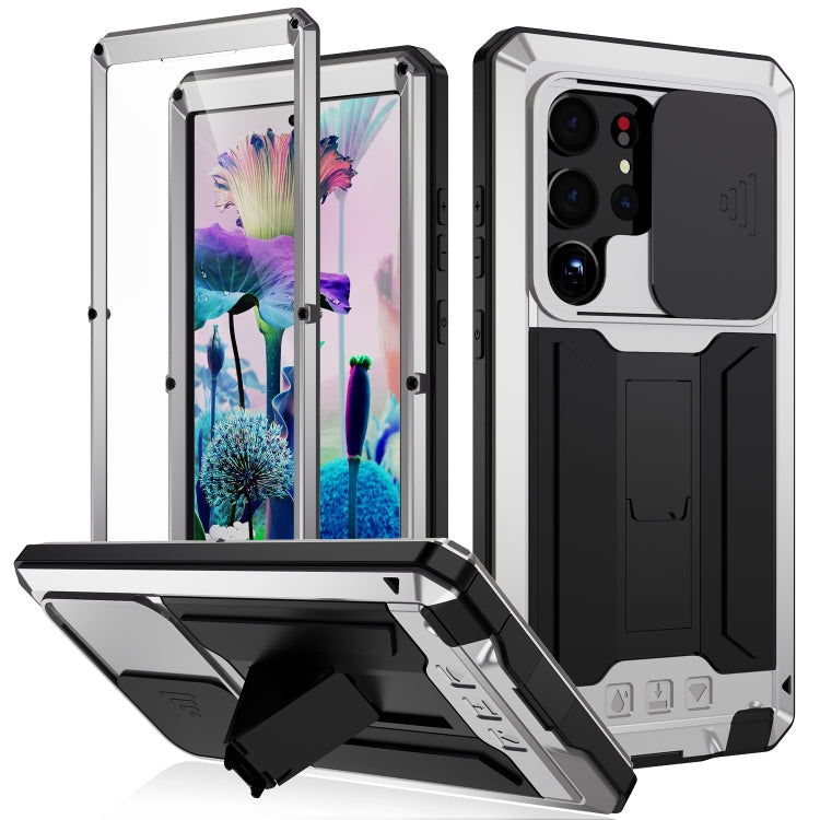 For Samsung Galaxy S23 Ultra 5G R-JUST Sliding Camera Design Life Water-resistant Dustproof Shockproof Phone Case(Silver)