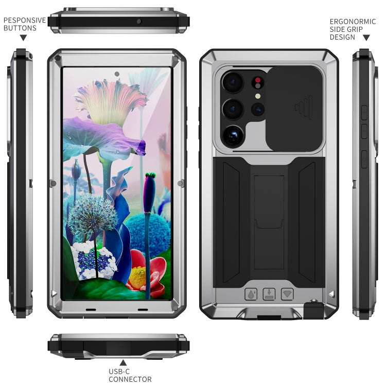 For Samsung Galaxy S23 Ultra 5G R-JUST Sliding Camera Design Life Water-resistant Dustproof Shockproof Phone Case(Silver)
