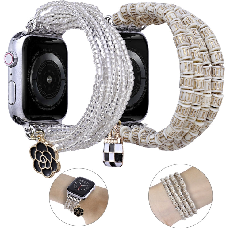Multi-row Beads Watch Band For Apple Watch Series 9&8&7 41mm / SE 3&SE 2&6&SE&5&4 40mm / 3&2&1 38mm(Transparent Beads)