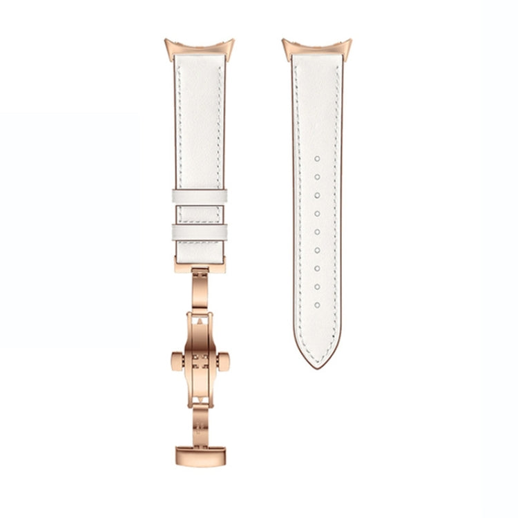 For Google Pixel Watch Butterfly Buckle Genuine Leather Watch Band(Rose Gold White)