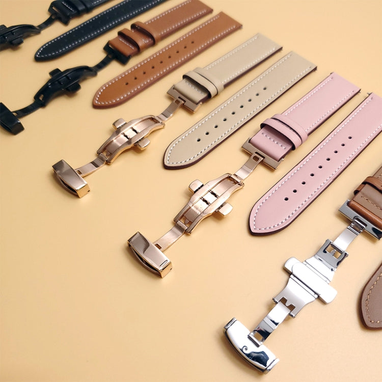 For Google Pixel Watch Butterfly Buckle Genuine Leather Watch Band(Silver Apricot) - free shipping - PMC TechLife - Order now!