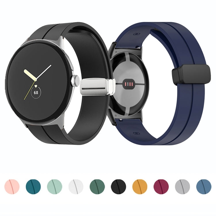 For Google Pixel Watch Solid-color Folding Buckle Silicone Watch Band(Black Blue)