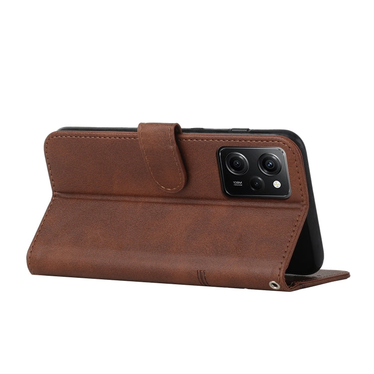 For Xiaomi Redmi Note 12 Pro Speed / Poco X5 Pro 5G Stitching Calf Texture Buckle Leather Phone Case(Brown)