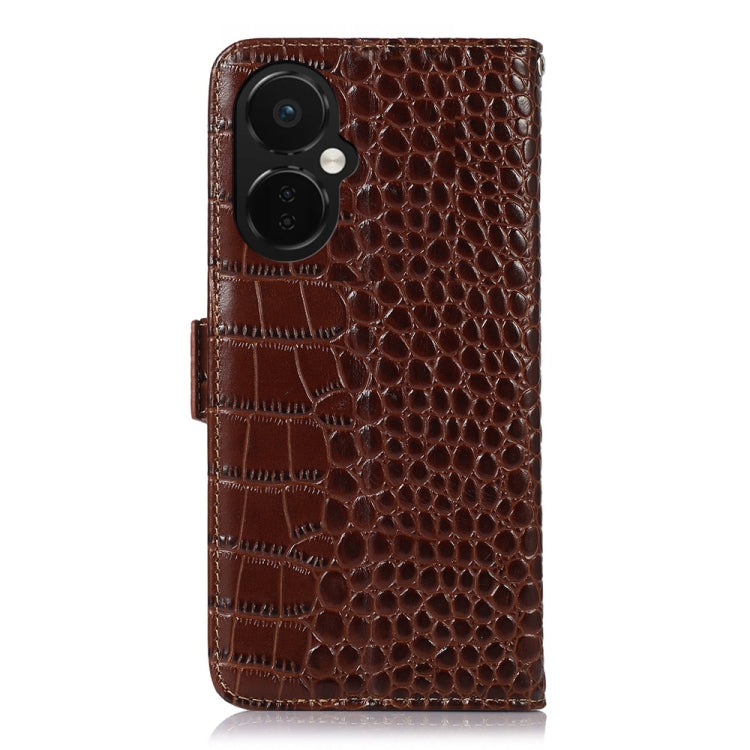 For OnePlus Nord CE 3 Lite Crocodile Top Layer Cowhide RFID Leather Phone Case(Brown) - free shipping - PMC Jewellery - Order now!