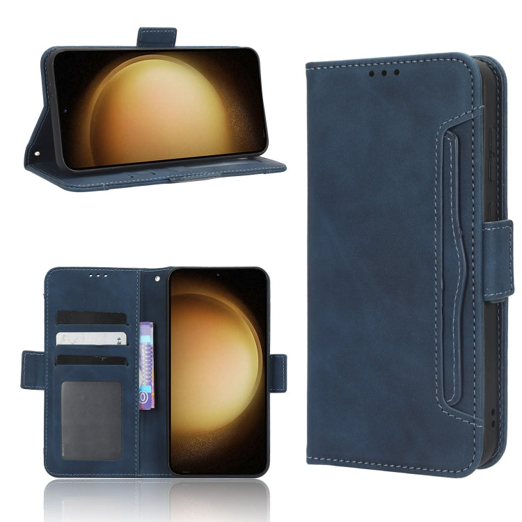 For Samsung Galaxy S23 5G Skin Feel Calf Texture Card Slots Leather Phone Case(Blue)